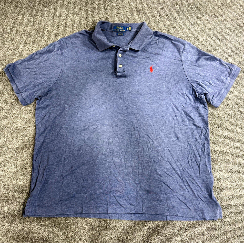 Polo Ralph Lauren Mens XL Classic Fit Blue Heather Polo Shirt Red Pony Logo